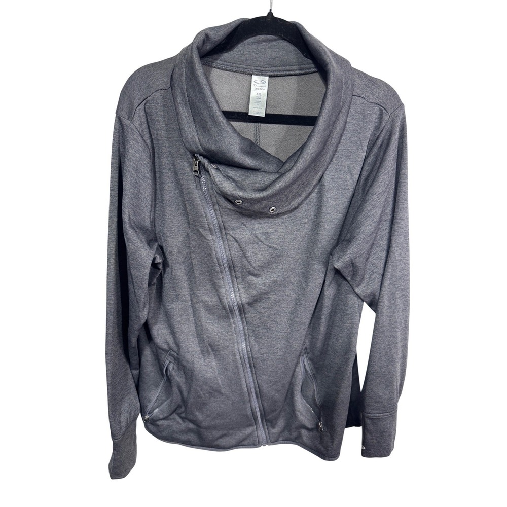 Champion XXL Gray‎ Full Zip Jacket Women's Duo Dry Cowl Neck Asymmetrical
